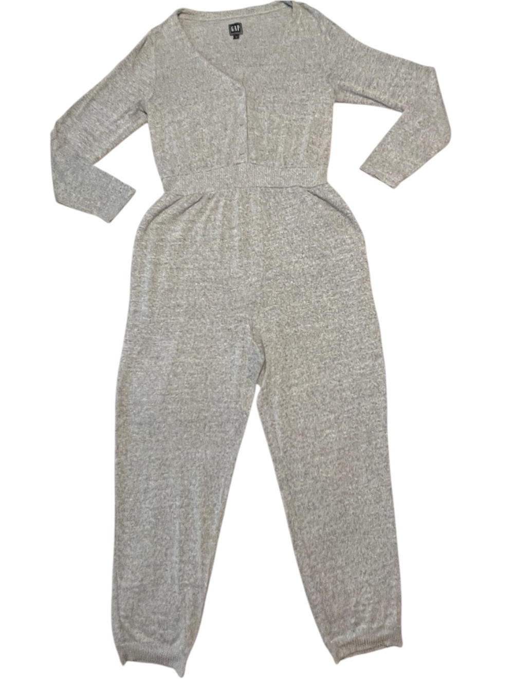 GAP Light Heather Gray Knit V-Neck Long-Sleeve Jumpsuit